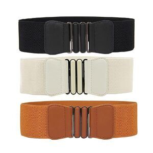 1414 3 Pack Women's Elastic Wide Stretchy Waist Cinch Belt Waistband
